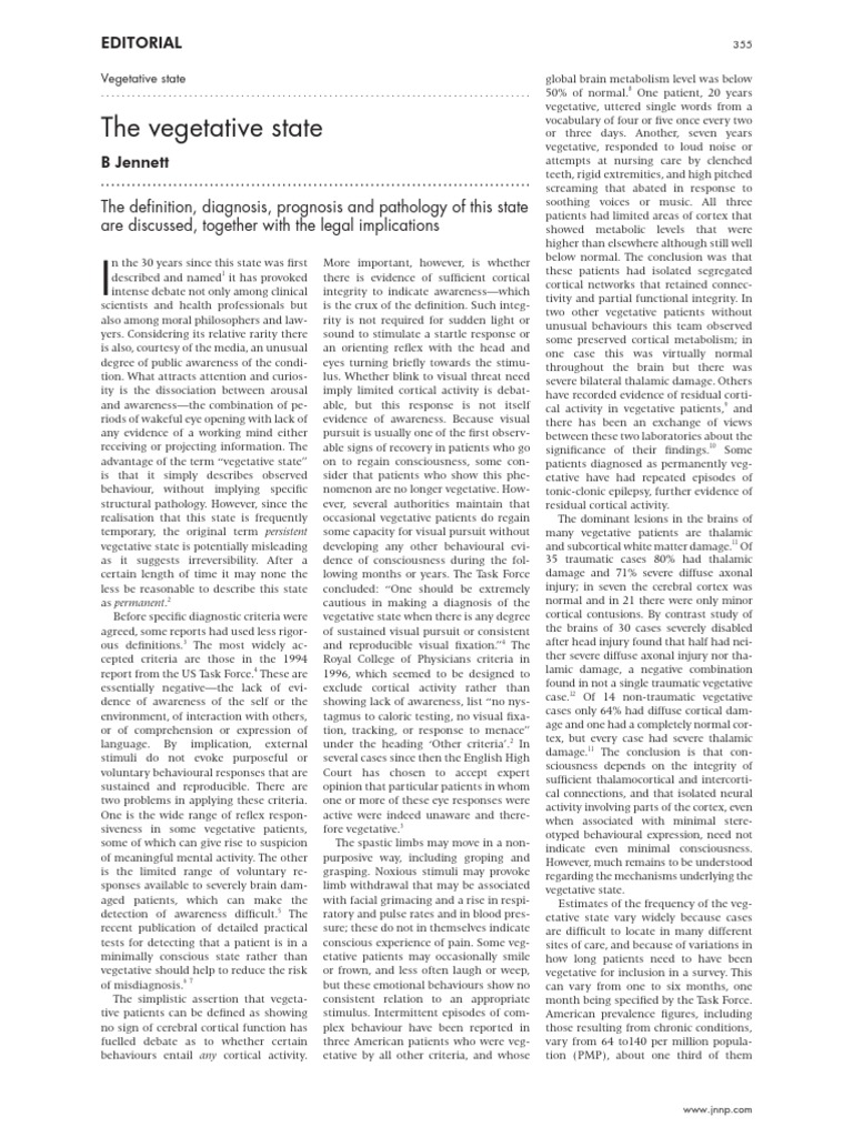 Understanding Vegetative State Dynamics | PDF | Nervous System | Cognition