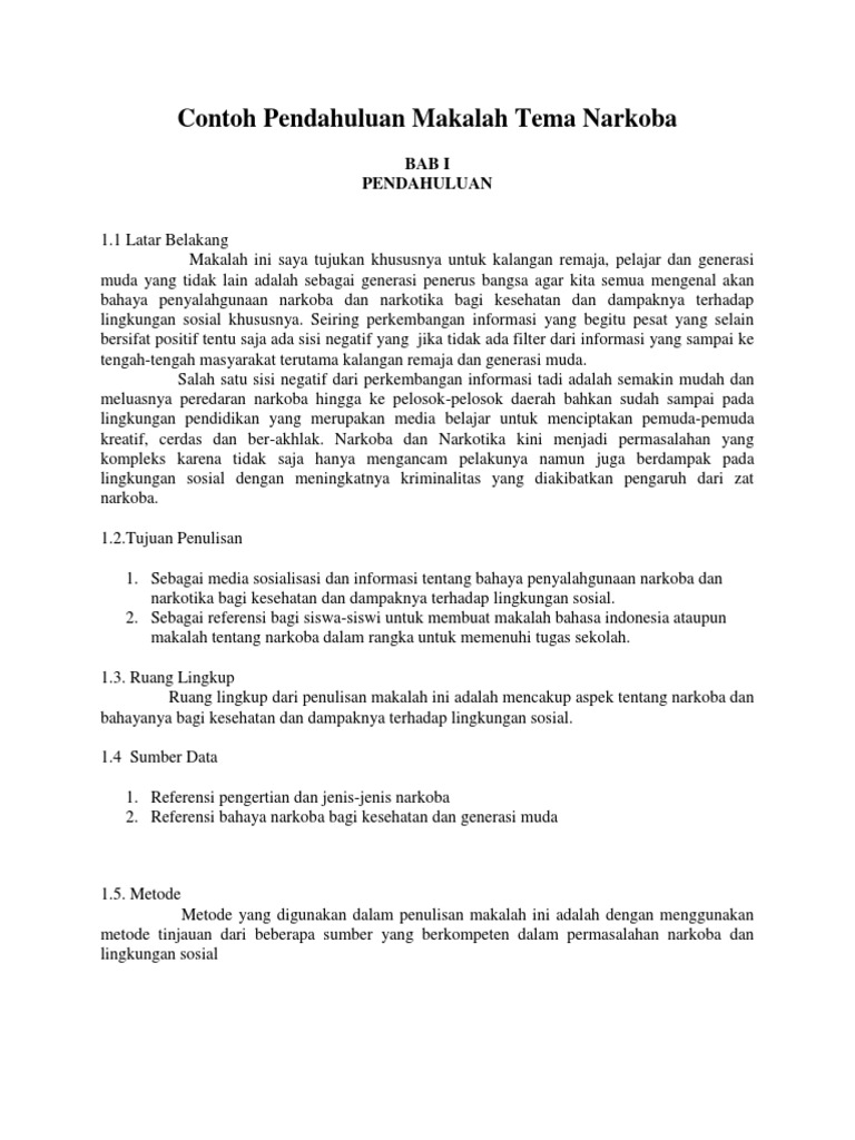 Contoh Pendahuluan Makalah Tema Narkoba Docx