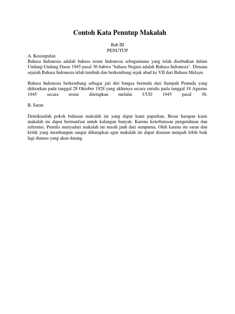 Contoh Kata Penutup Makalah