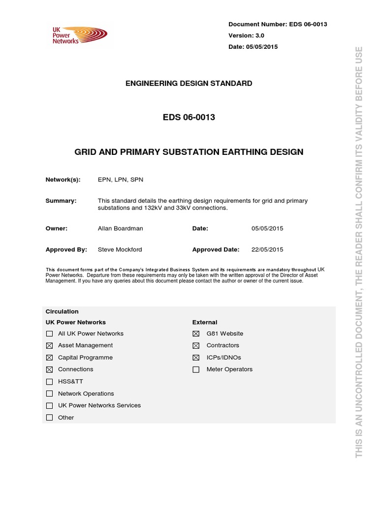 EDS 06-0013 Grid and Primary Substation Earthing Design | PDF ...