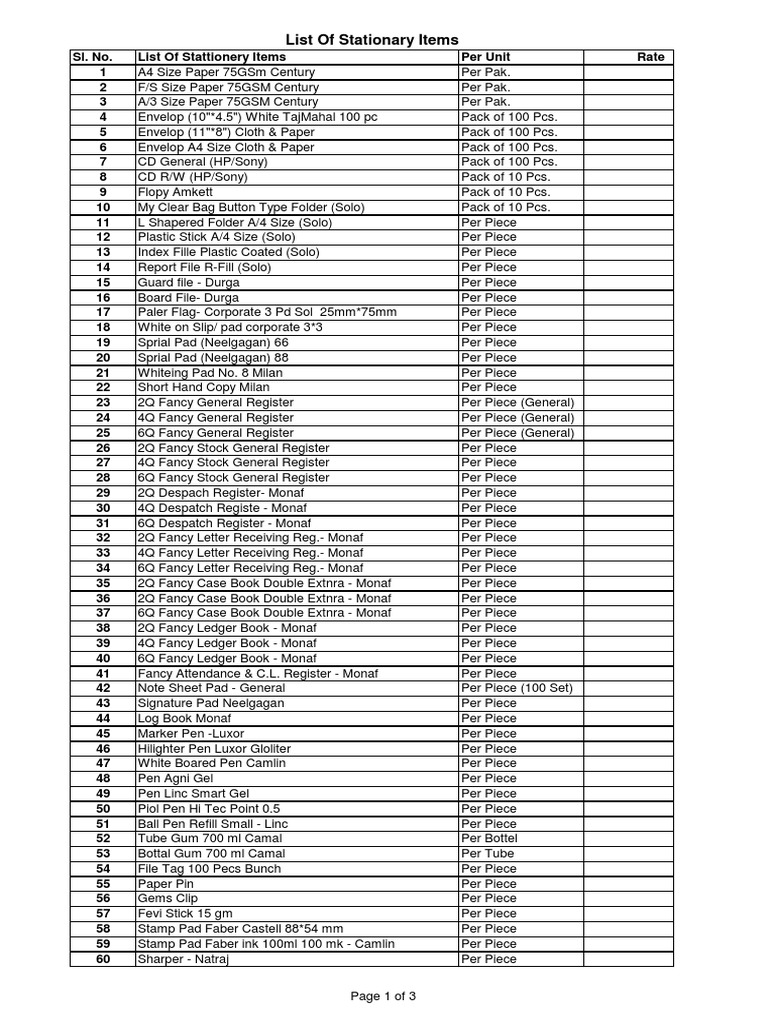 Stationery ITEM List pdf Printer Computing Books Stationery Item List Pdf Printer Computing Books