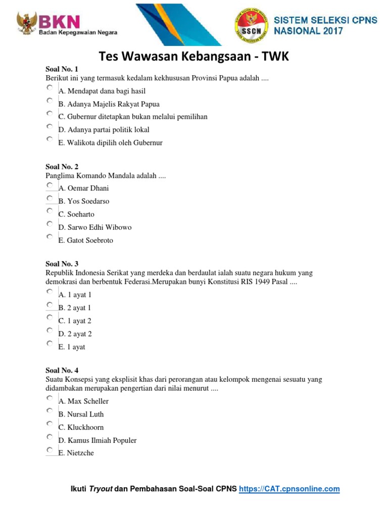 √ Get soal tes cpns terbaru 2017 dan kunci jawaban pdf images