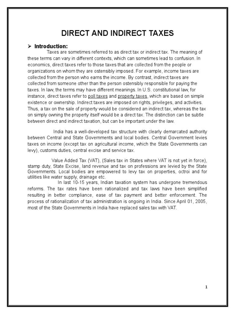 Direct and Indirect Taxes | PDF | Indirect Tax | Direct Tax
