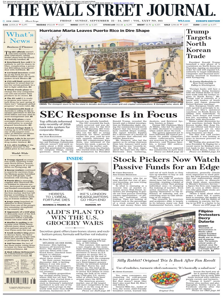 Wall Street Journal Friday September 22 2017 Europe Investing