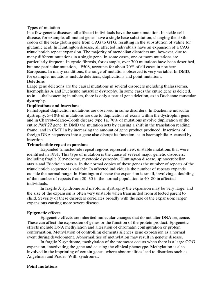 Types of Mutation PDF Mutation Gene