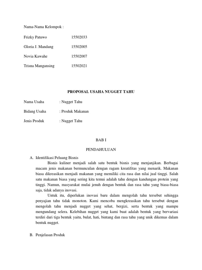 Proposal Usaha Nugget Tahu