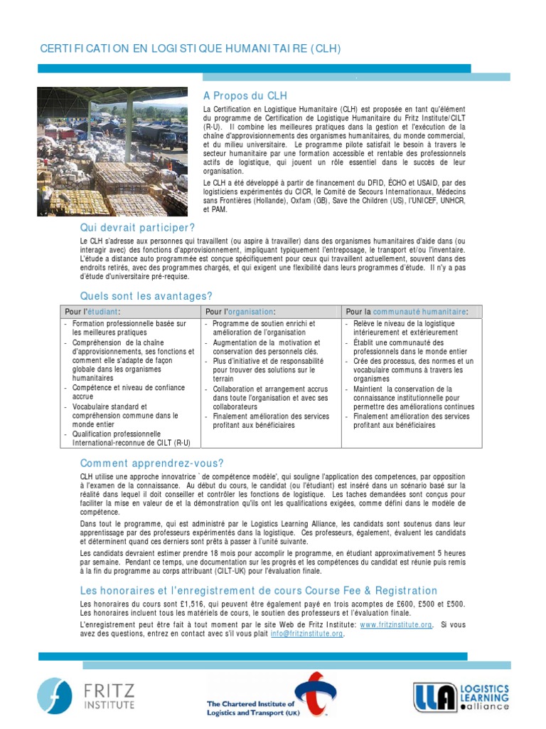 Certification Logistique Humanitaire CLH | PDF | Transport | Logistique