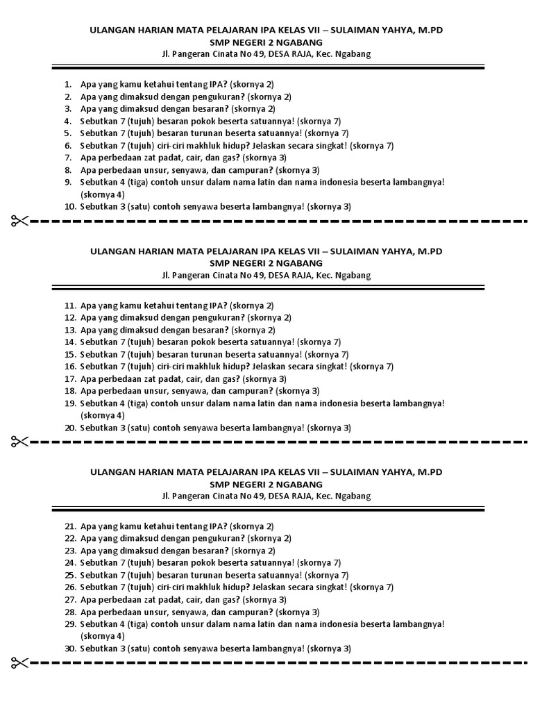 Soal Dan Jawaban Pelajaran Ipa Kls 7 Semester 2 K13