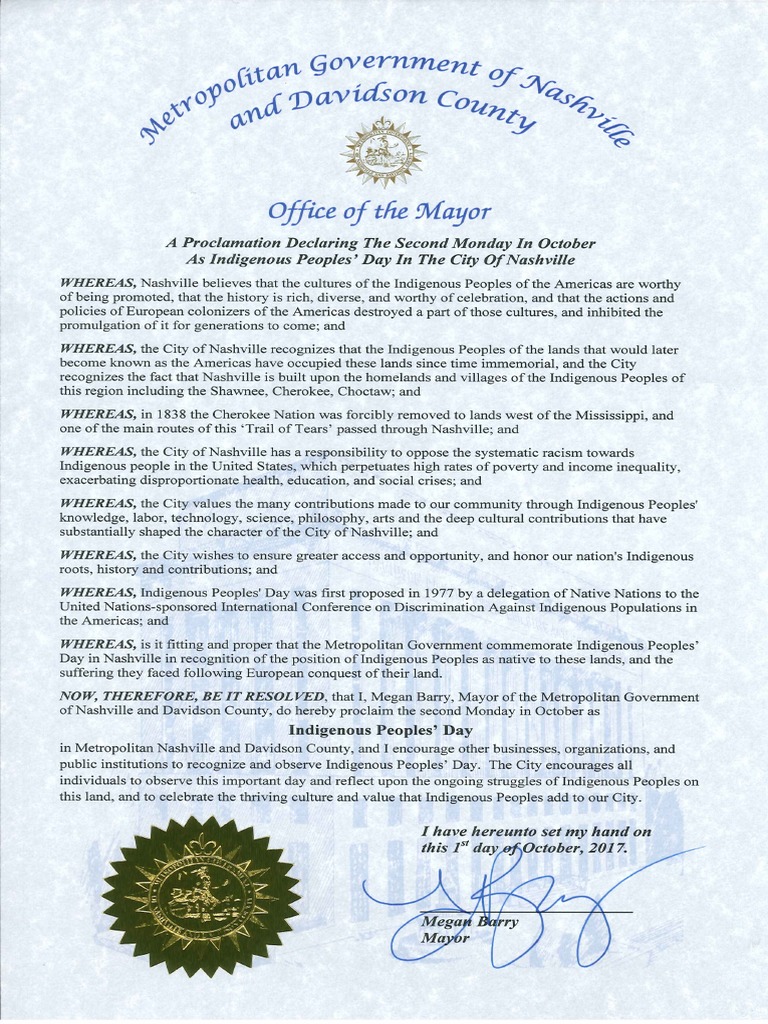 Nashville Proclamation On Indigenous Peoples' Day