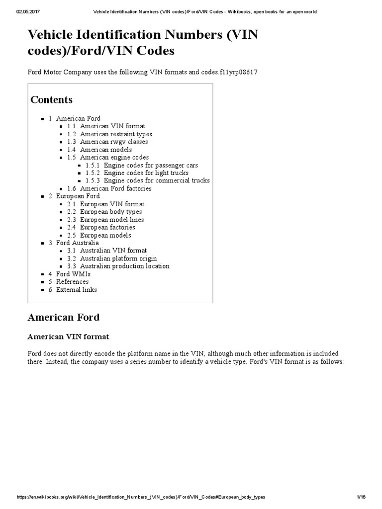 Ford VIN Codes Guide to Vehicle Models PDF Motor Vehicle