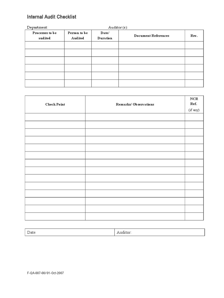 Internal Audit Checklist Template | PDF