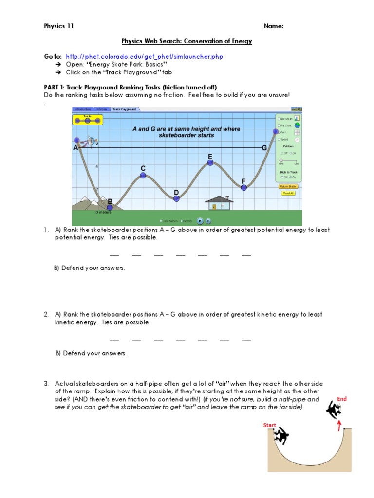 Energy Skate Park Simulation Conservation Of Energy Answer Key