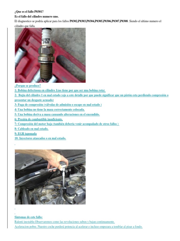 Guía completa para diagnosticar y reparar el fallo P0301 "Falla de encendido en el cilindro 1