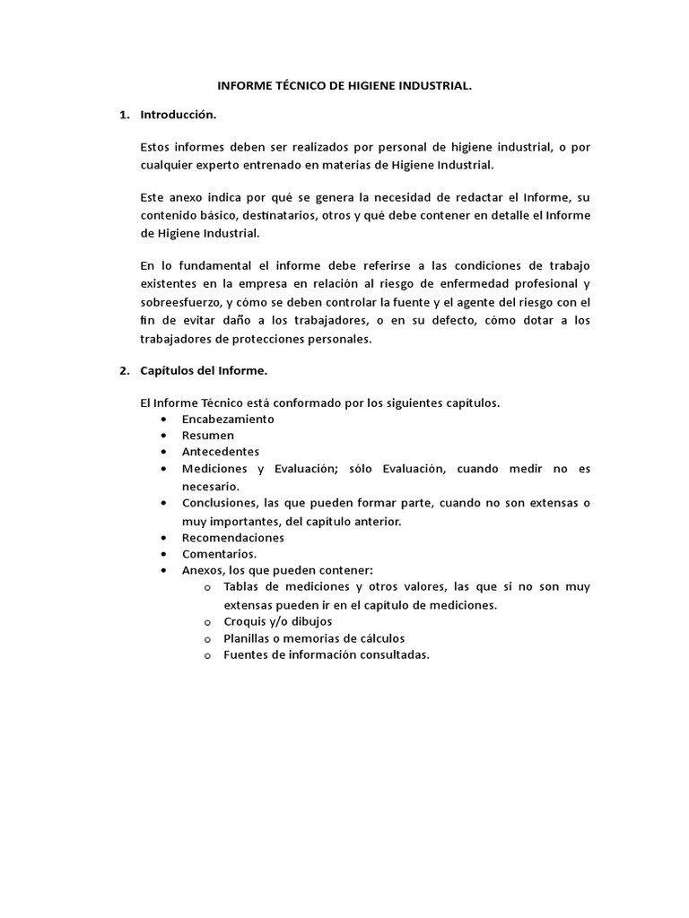 Informe Tecnico de Higiene Industrial | PDF | Seguridad y salud ...