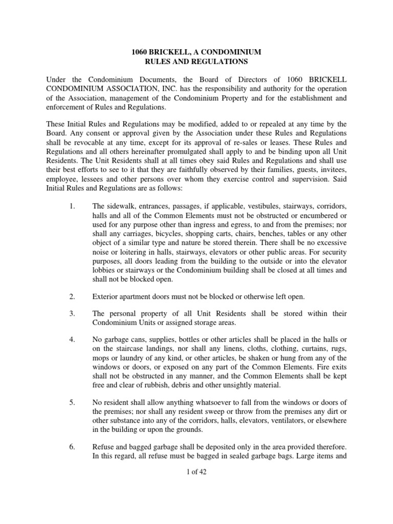 1060 Brickell Condominium Rules Guide | PDF | Renting | Parking