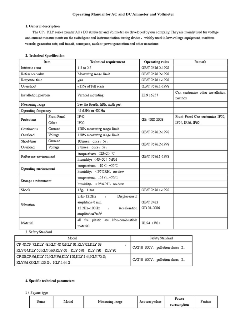 AC/DC Ammeter and Voltmeter Manual | PDF | Voltage | Electrical Components