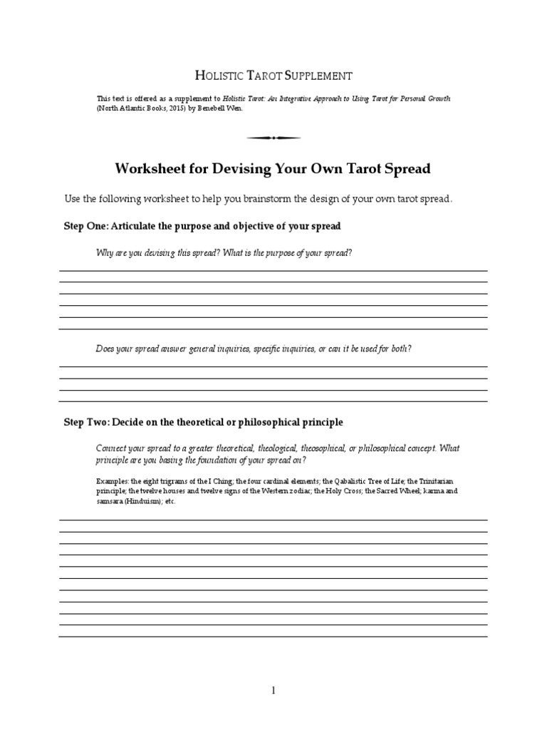 Tarot Worksheet For Devising Your Own Spread | PDF | Tarot | Holism
