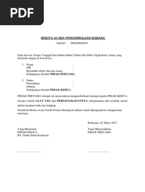 Contoh Berita Acara Pengembalian Barang