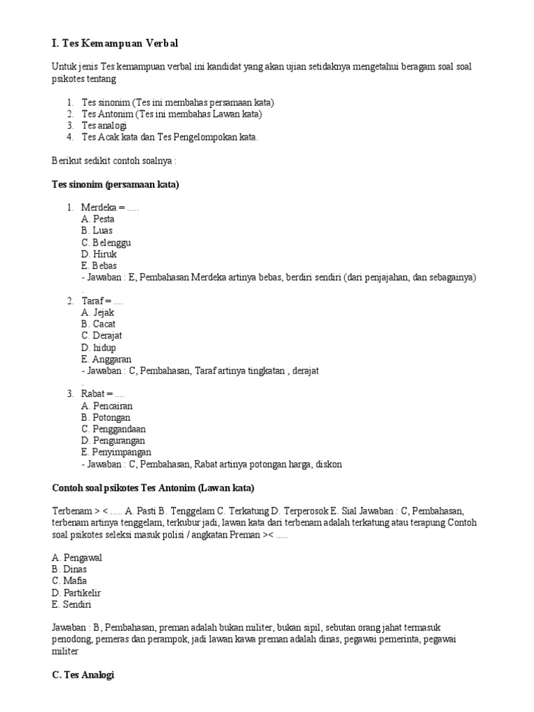 Contoh Tes Psikotes