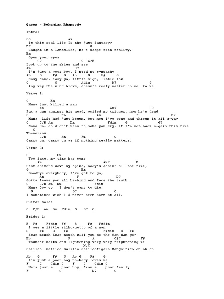 Queen Bohemian Rhapsody Song Structure Musical Forms