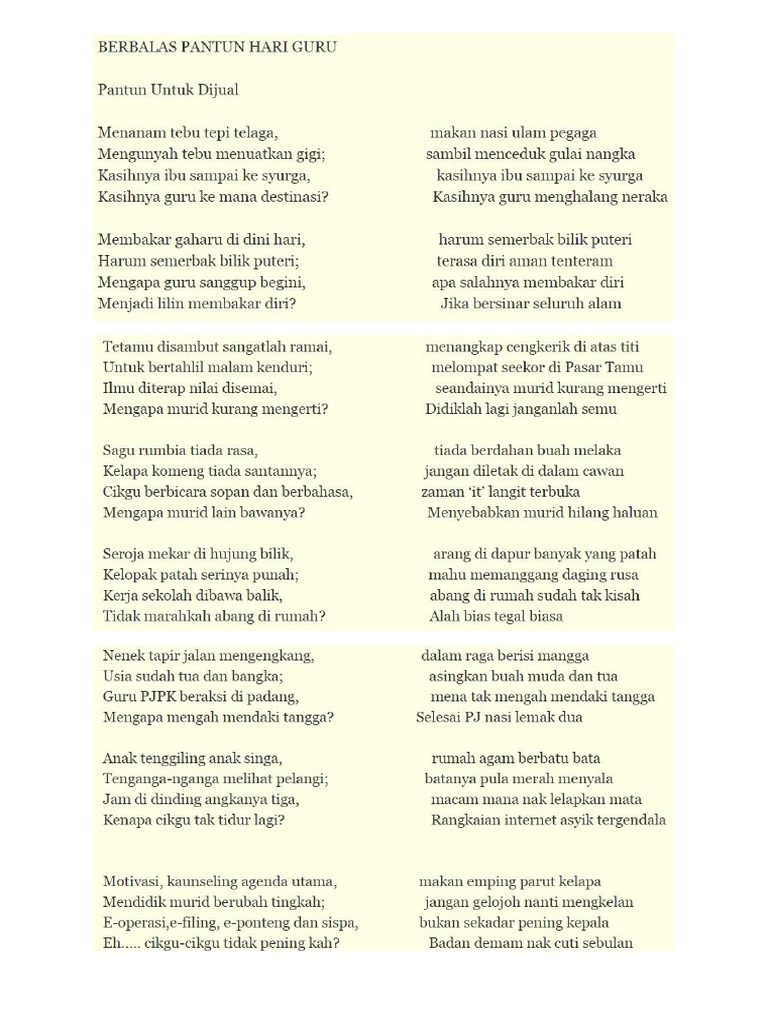 Berbalas Pantun Hari Guru Pdf