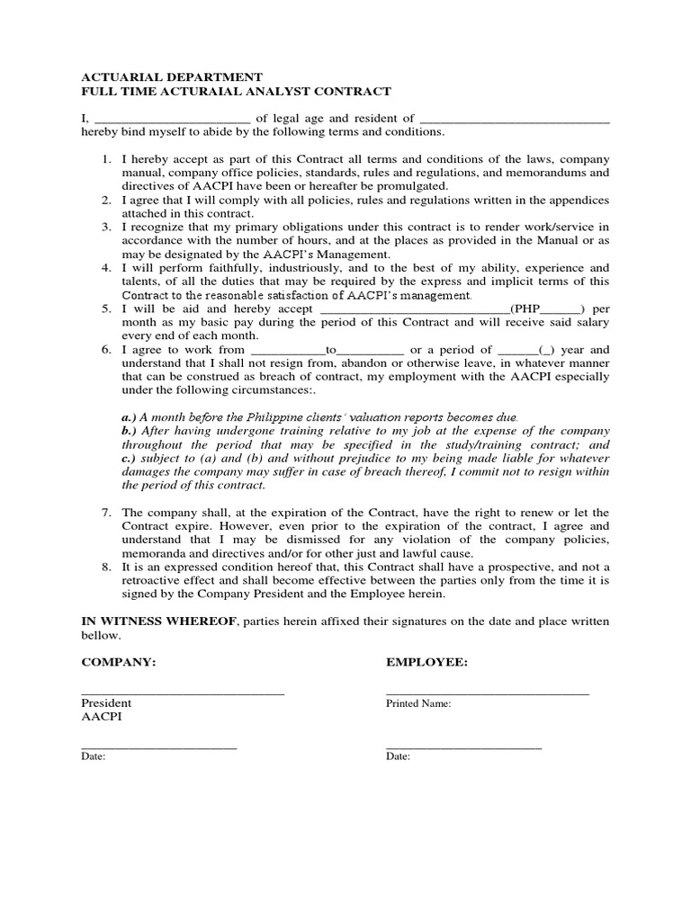 Actuarial Analyst Term Contract | PDF | Contractual Term | Legal Concepts