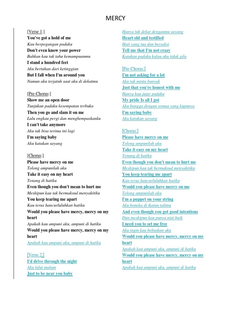 Lirik Lagu Mercy Songs Musical Forms