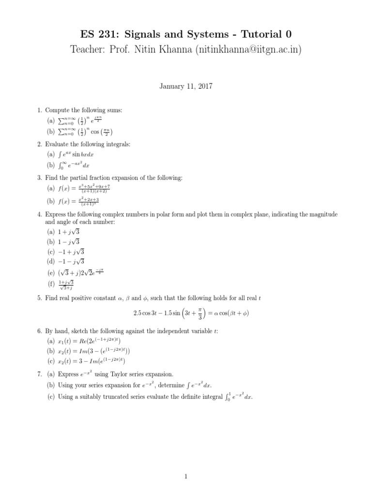 Tut 0 (Review) Signals and Systems | PDF