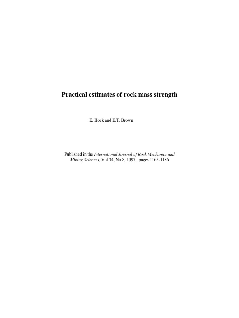 1997 Hoek Brown Practical Estimates Of Rock Mass Strength Pdf