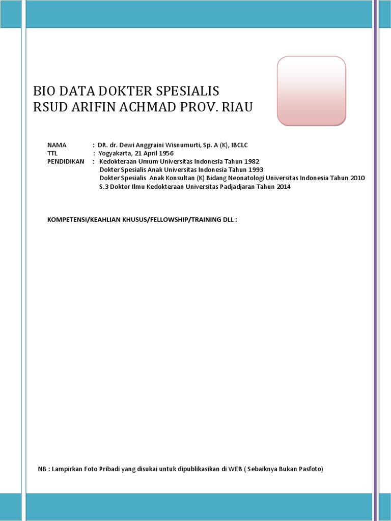 Bio Data Dokter Spesialis Anak Rsud Arifin Achmad PDF