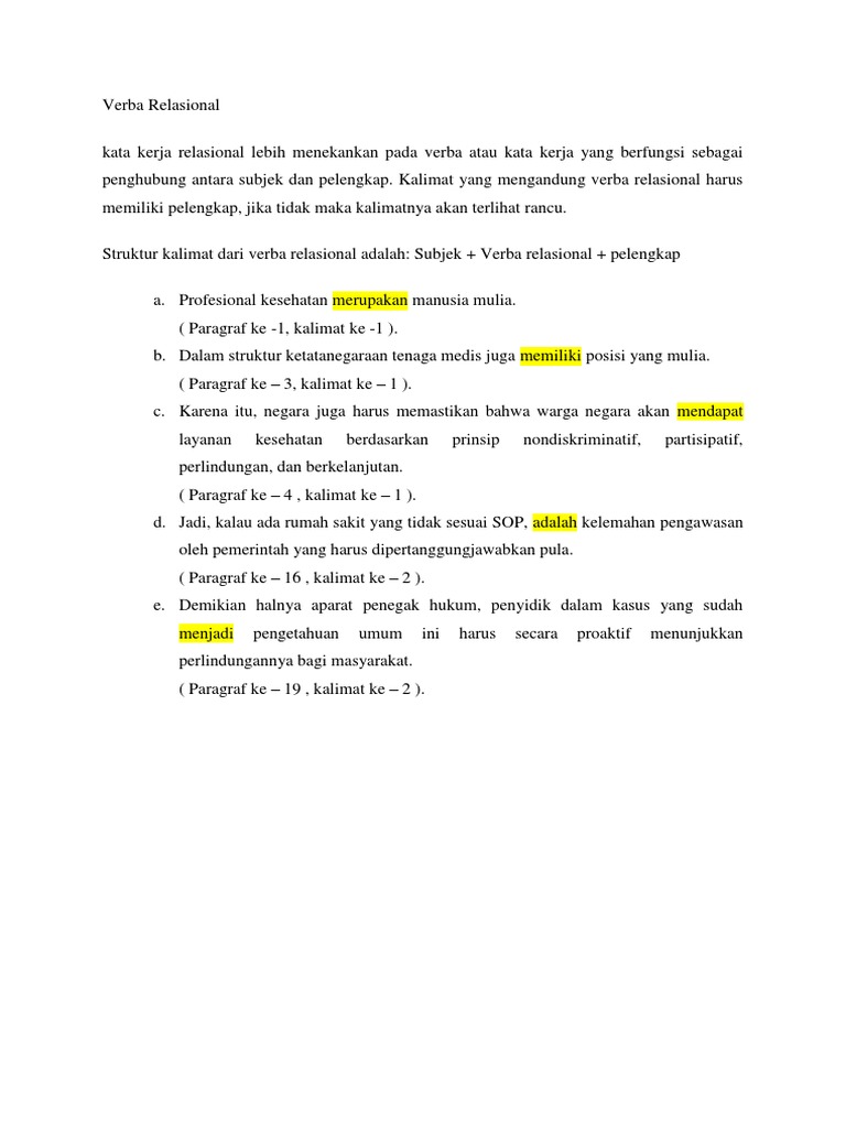 Contoh Verba Relasional Ruang Soal
