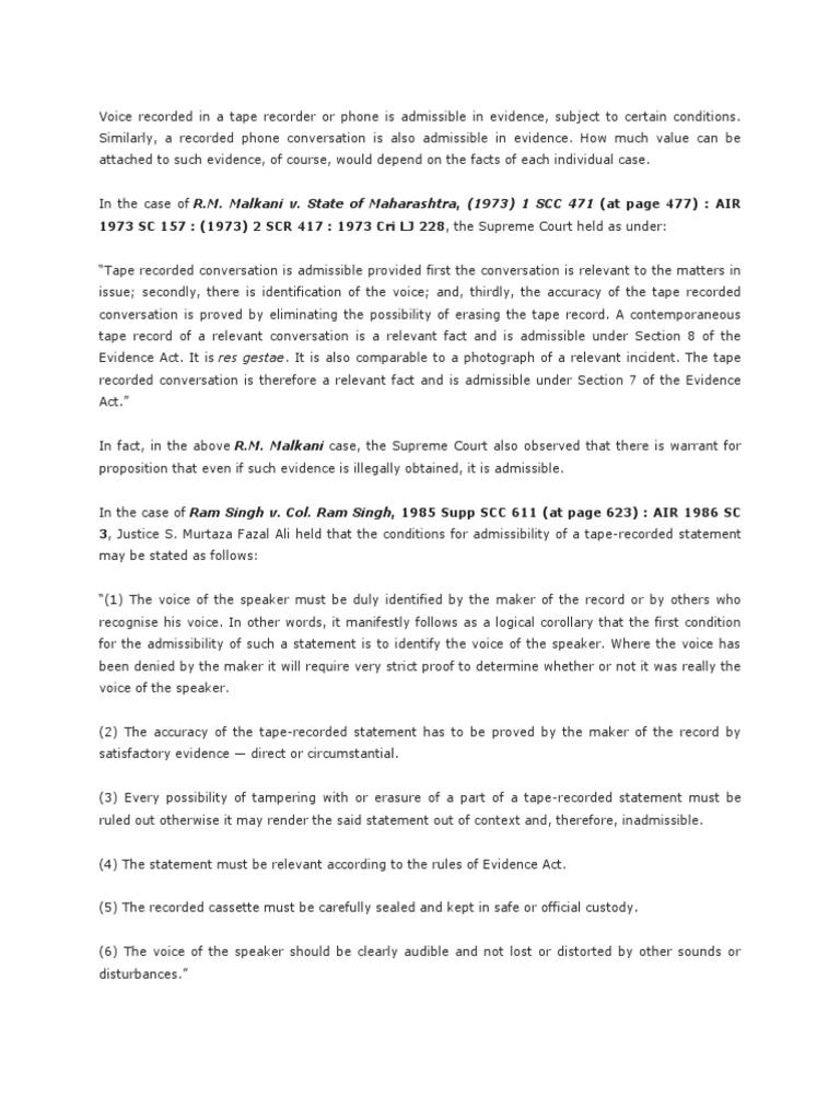 Voice Recorded in A Tape Recorder or Phone Is Admissible in Evidence