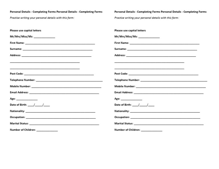 Personal Details Form Template | PDF