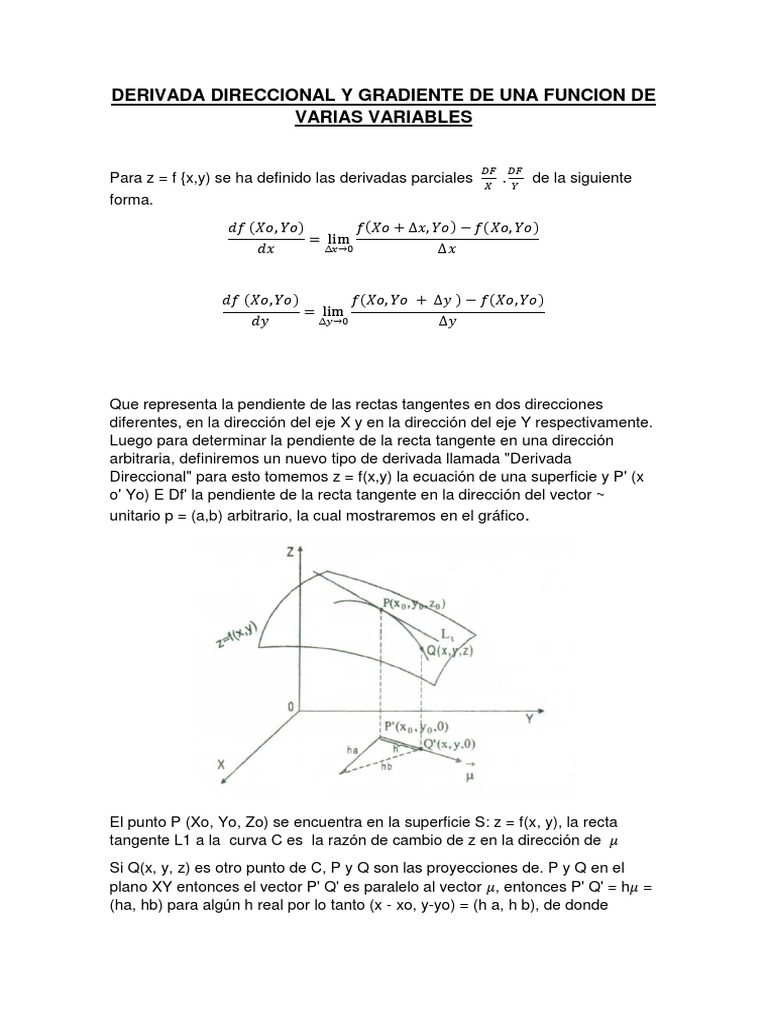 Derivada direccional y gradiente de una funcion de varias variables