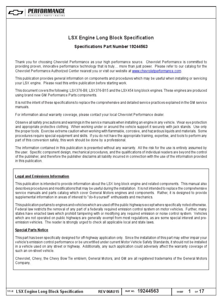 Long Block Install Guide 19260831 19299306 19260833 PDF Vehicle