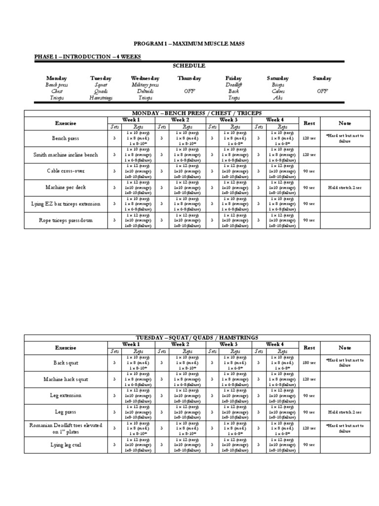 Maximum Muscle Mass Workout Plan | PDF | Individual Sports | Athletic ...