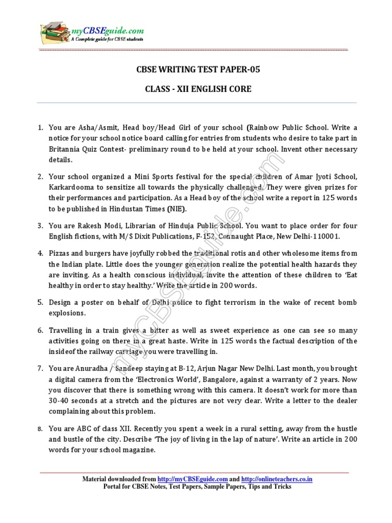 CBSE Class 12 English Writing Tasks | PDF | Career & Growth | Art