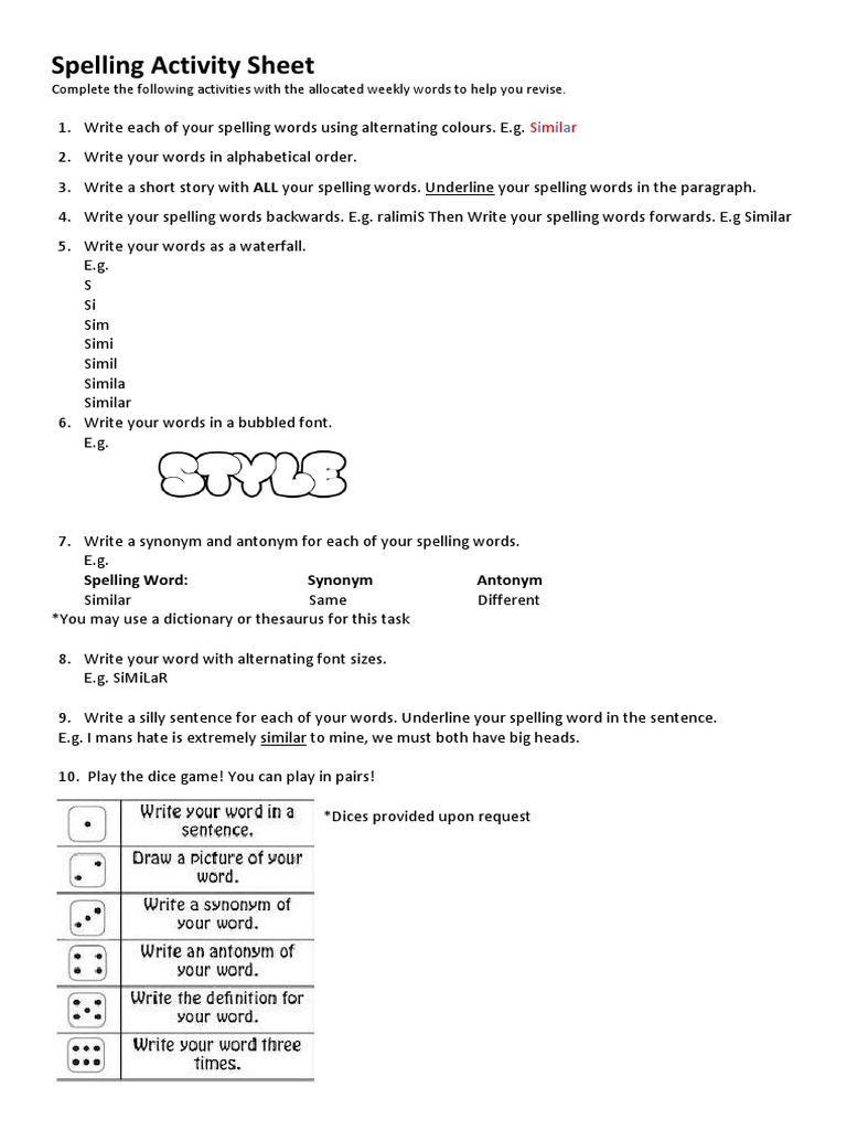 Engaging Spelling Activities Sheet | PDF | Language Arts & Discipline