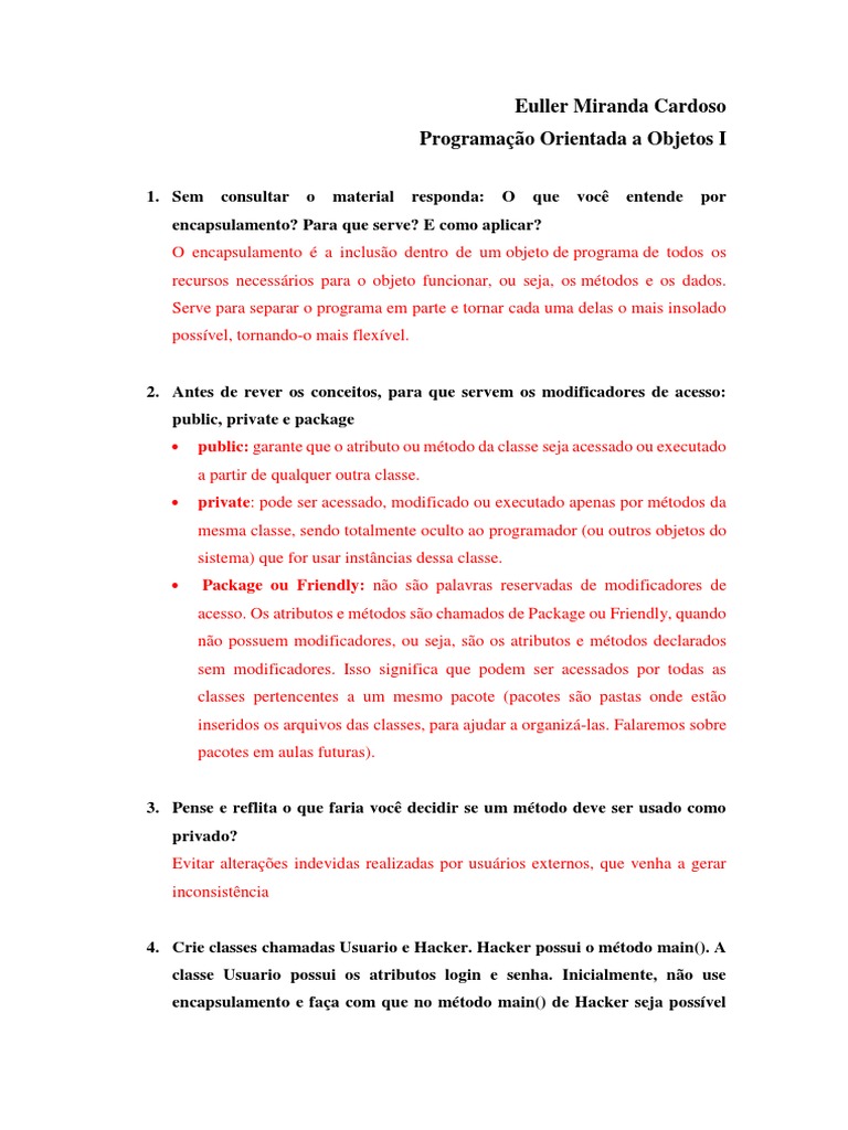 Encapsulamento em Programação Orientada a Objetos | PDF | Classe ...