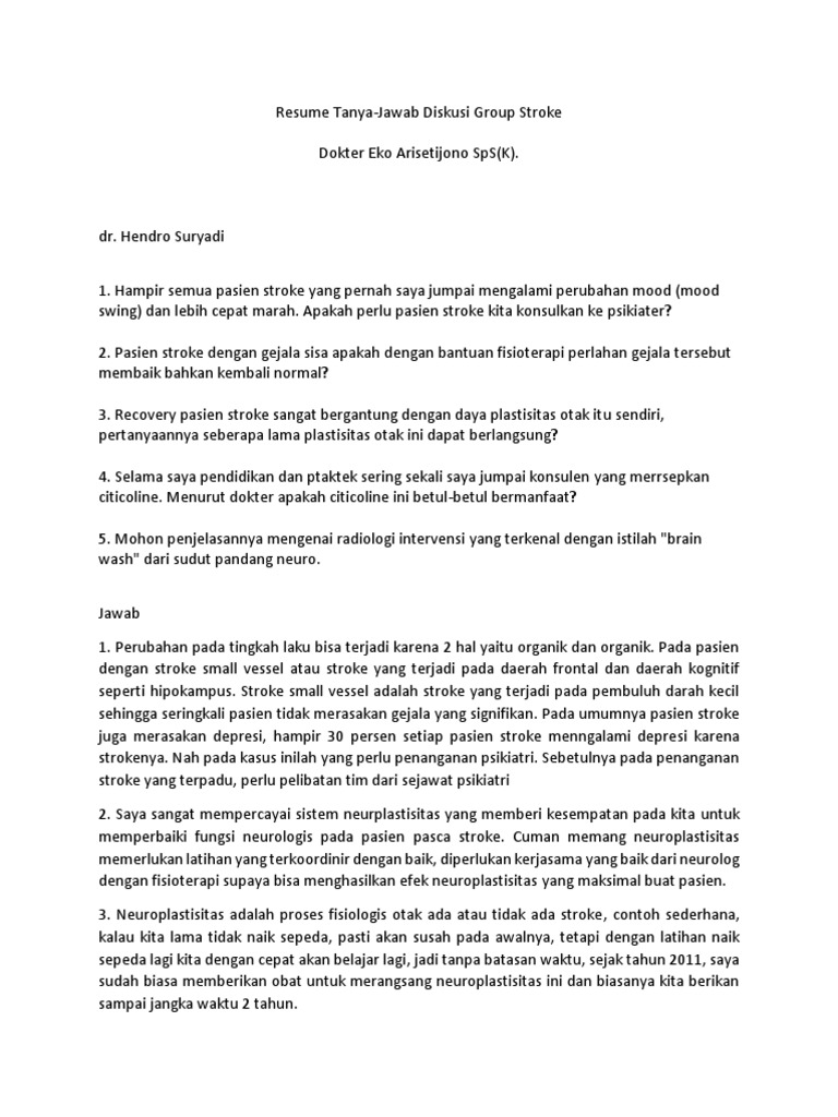 Resume Tanya Jawab Diskusi Group Stroke