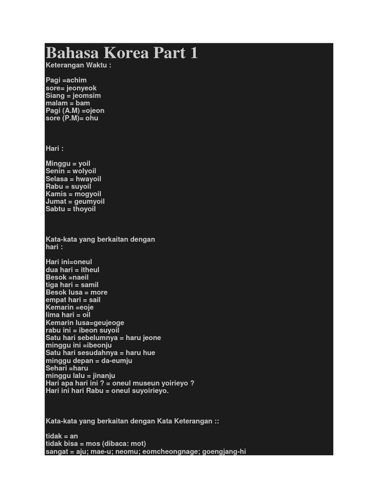 Bahasa Korea Part 1 Bahasa Korea Part 1