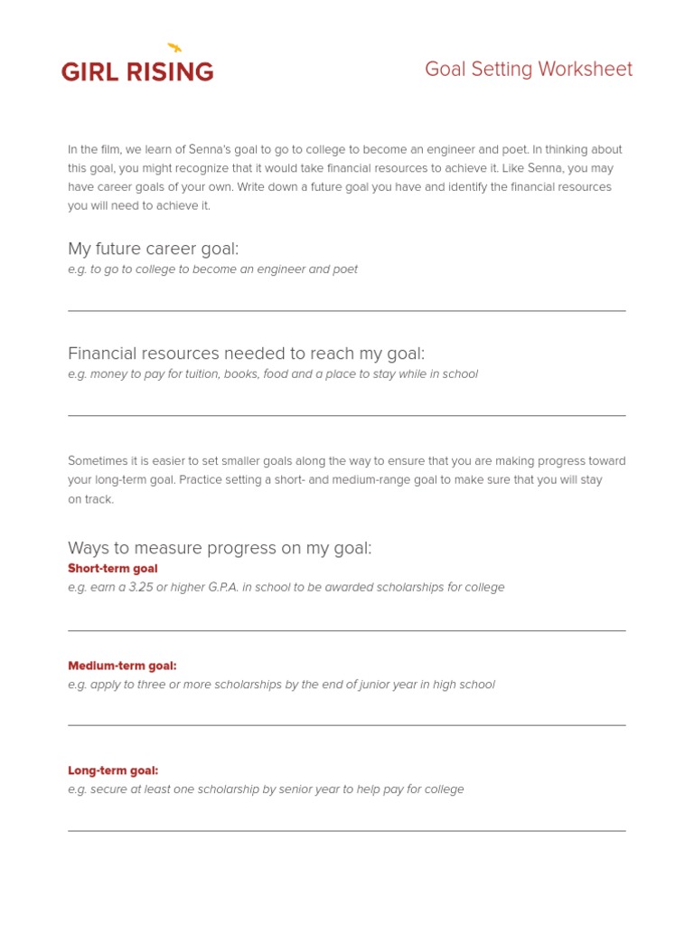 Goal Setting Worksheet PDF | PDF | Career & Growth
