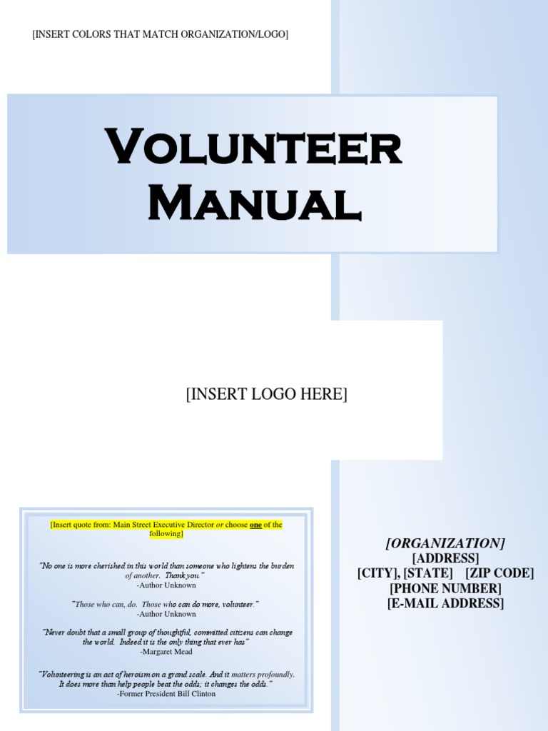 Volunteer Manual Template | PDF | Volunteering | Board Of Directors