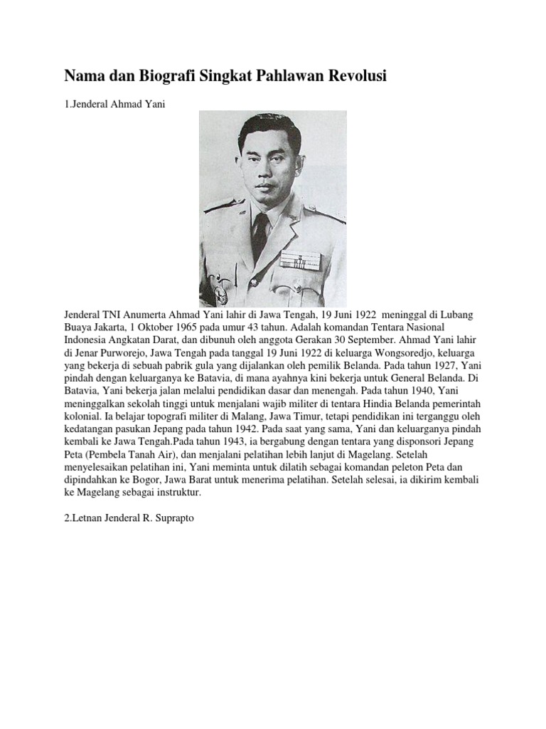 Nama Dan Biografi Singkat Pahlawan Revolus1 | PDF