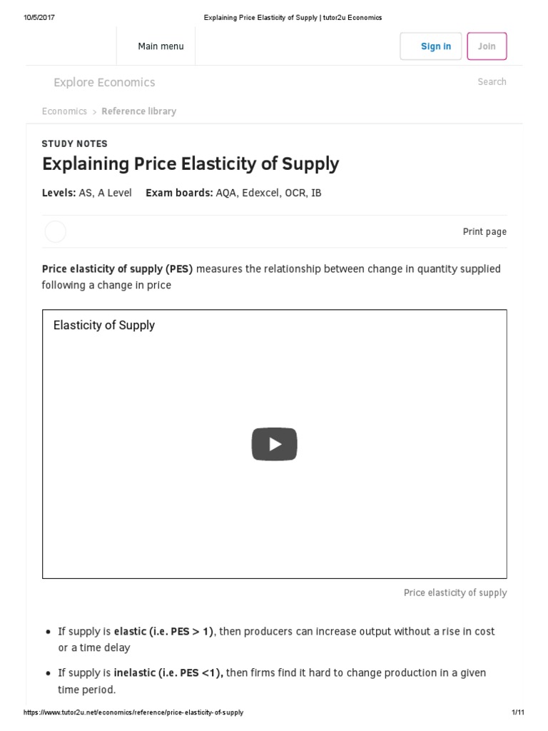 Explaining Price Elasticity of Supply Tutor2u Economics PDF Price