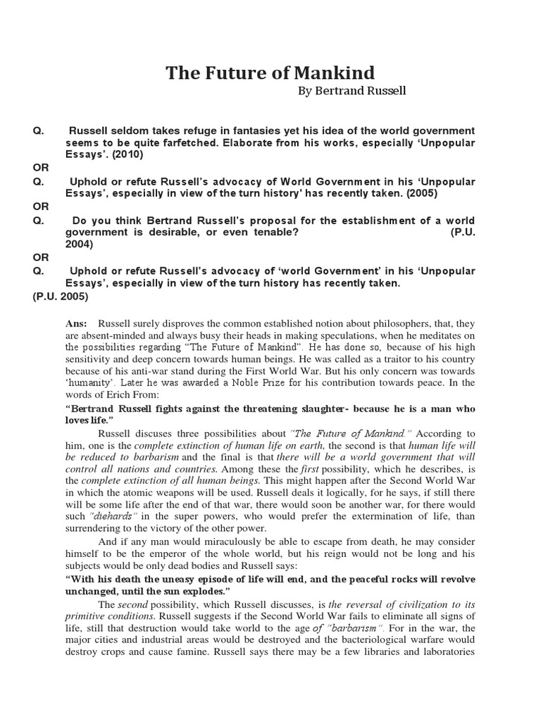 The Future Of Mankind By Bertrand Russell Pdf Soviet Union World