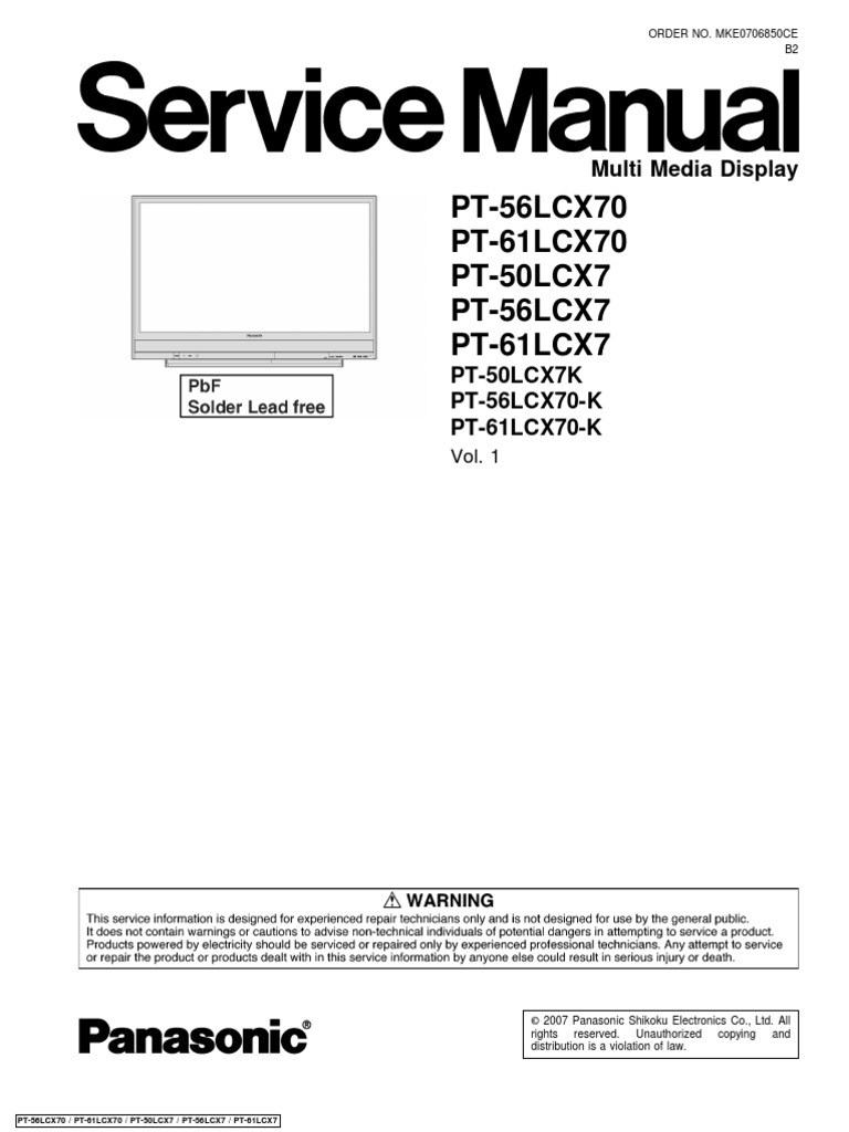 PT-50LCX7K • PT-56LCX70-K • PT-61LCX70-K Factory Service Manual  (MKE0706850CEPrintDB) | Electrostatic Discharge | Electricity
