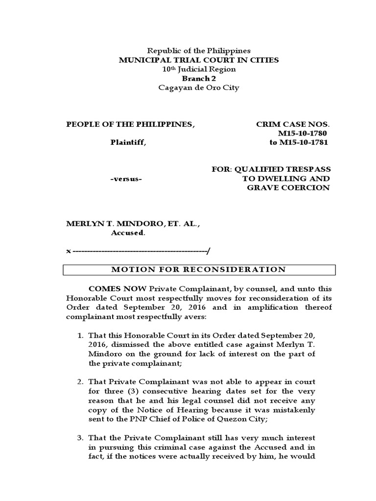 Motion For Reconsideration Mahadali PDF Criminal Law Judiciaries