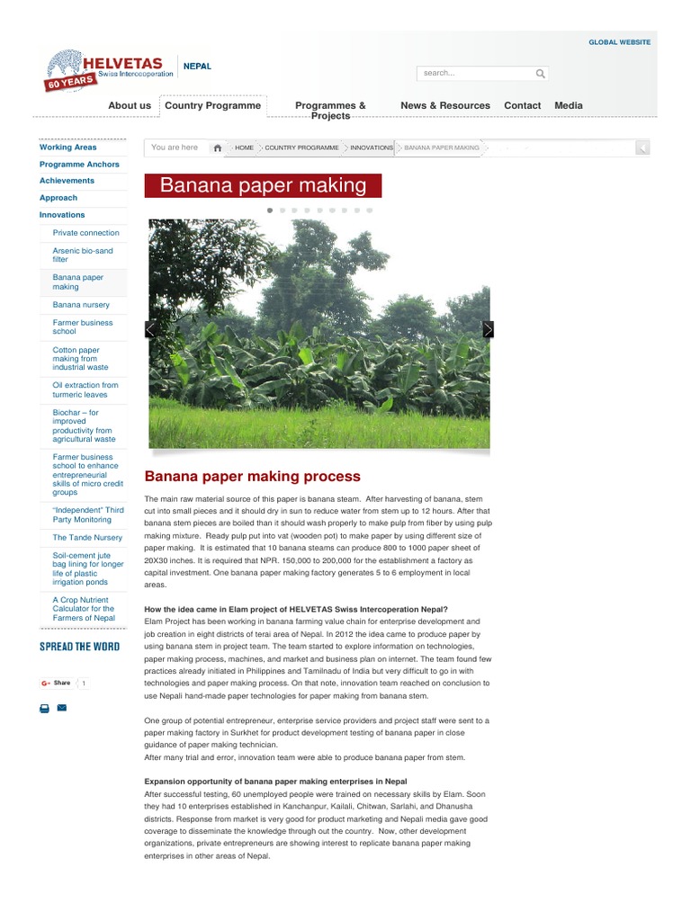 Helvetas Banana Paper Making PDF Papermaking Banana