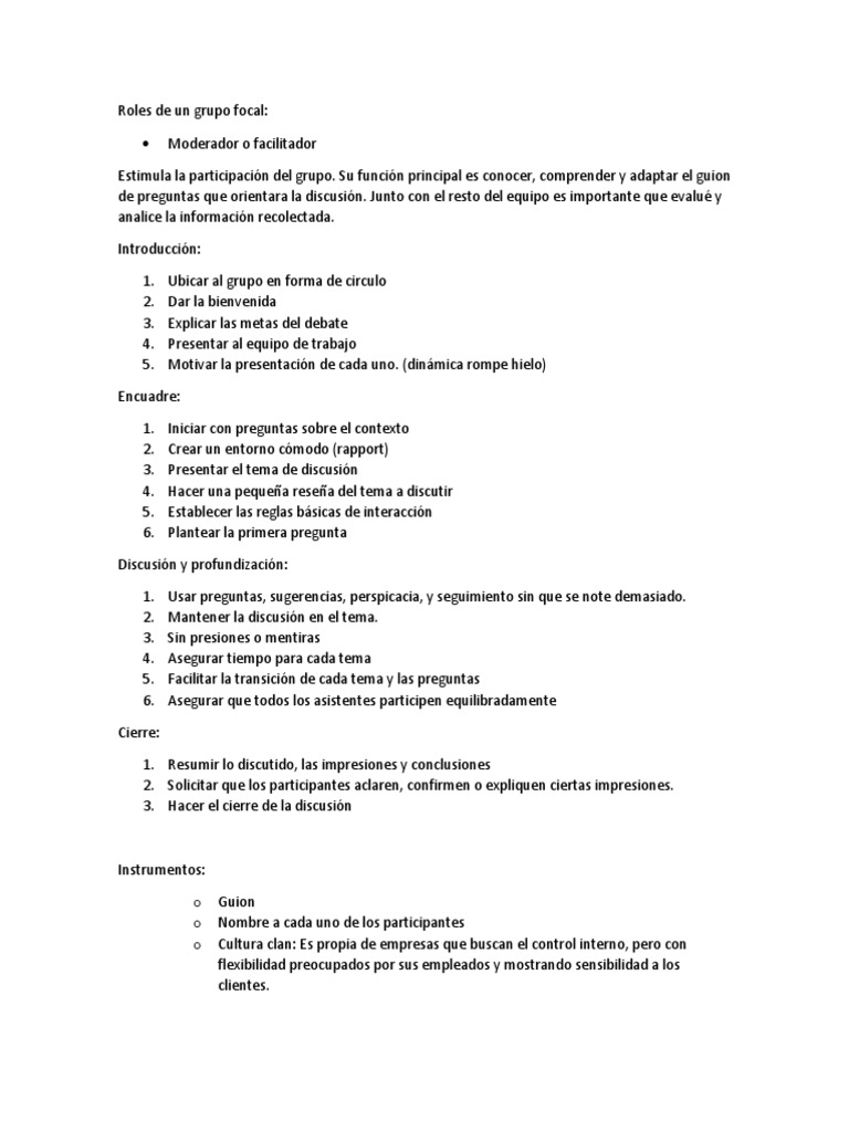 Roles de Un Grupo Focal | Grupo de enfoque | Cognición